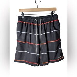 Speedo Men’s Swim Trunks Black Multicolor Stripe Board Shorts Size Large